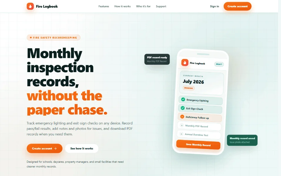 Fire Logbook homepage preview